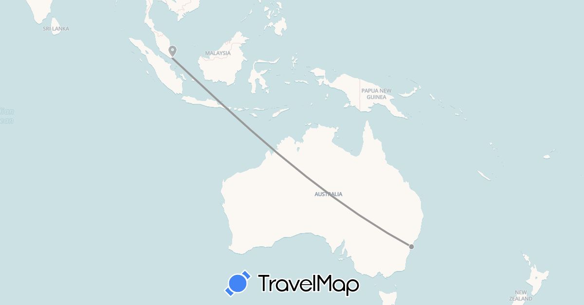 TravelMap itinerary: driving, plane in Australia, Singapore (Asia, Oceania)